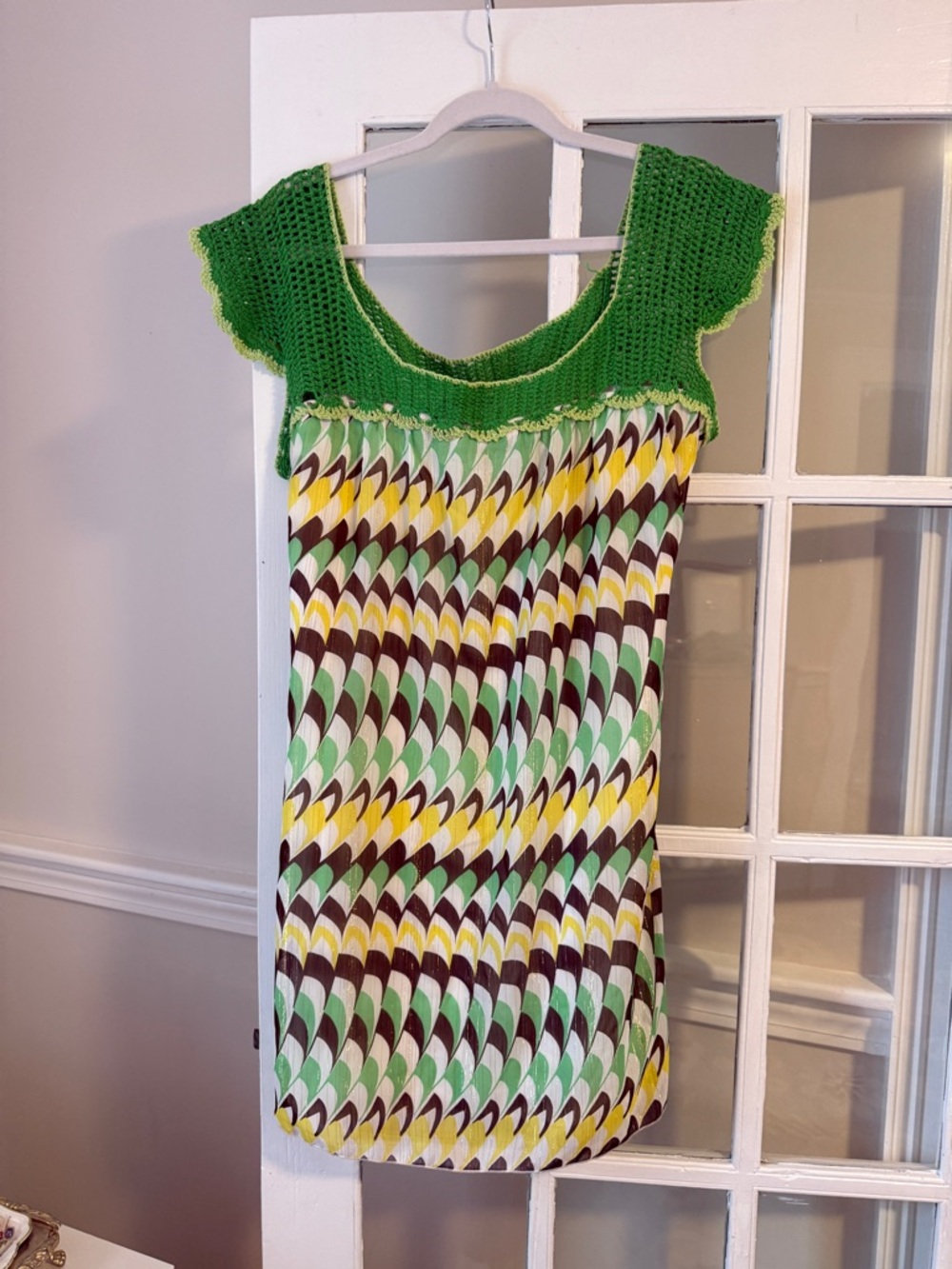 My Michelle Y2K Retro Green Crochet  Patterned Dress